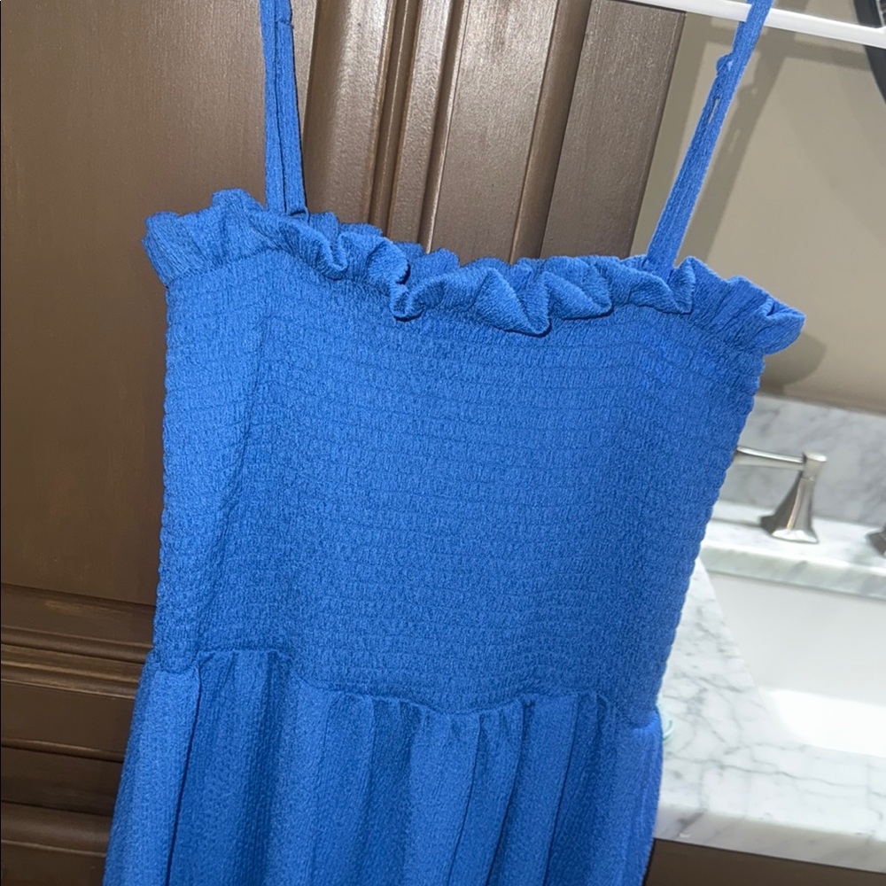Blue Ruffled Strap Dress